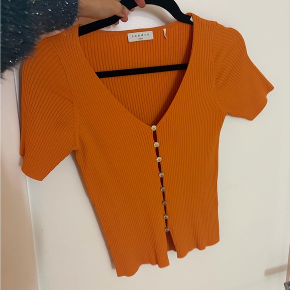 Sandro Orange Ribbed Button-Down Shirt - Picture 3 of 3